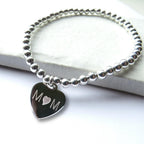 Silver Beaded Heart Bracelet with Mum