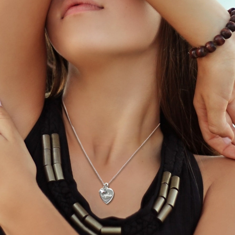 Personalised Sterling Silver Heart & Mini Heart Necklace