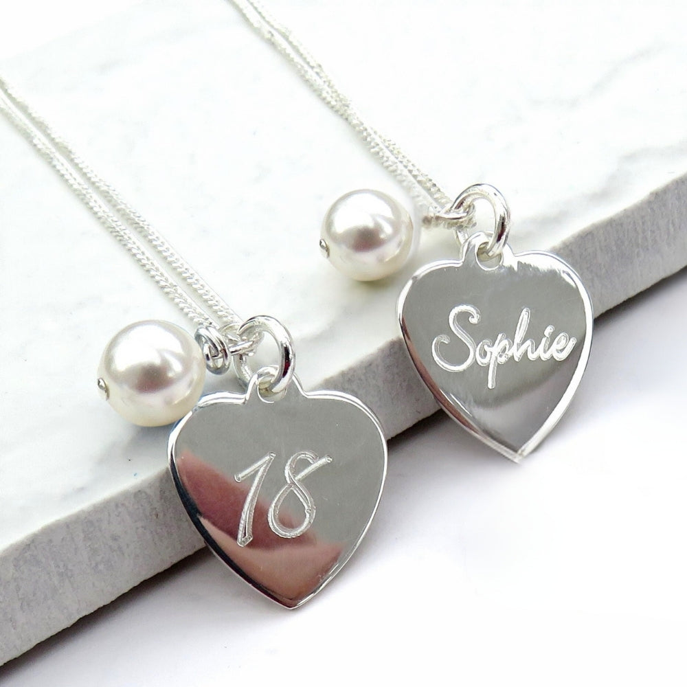 Personalised Script Heart Necklace & Pearl