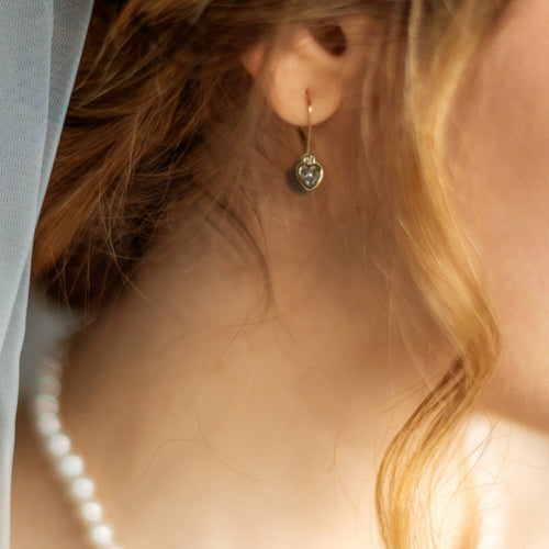 Cubic Zirconia Gold Heart Drop Earrings