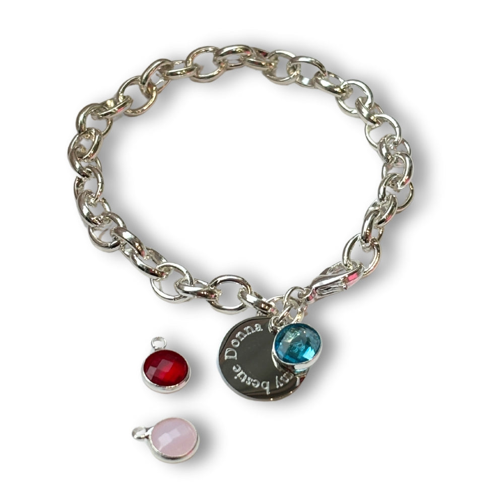 Personalised Birthstone Charm Cable Bracelet