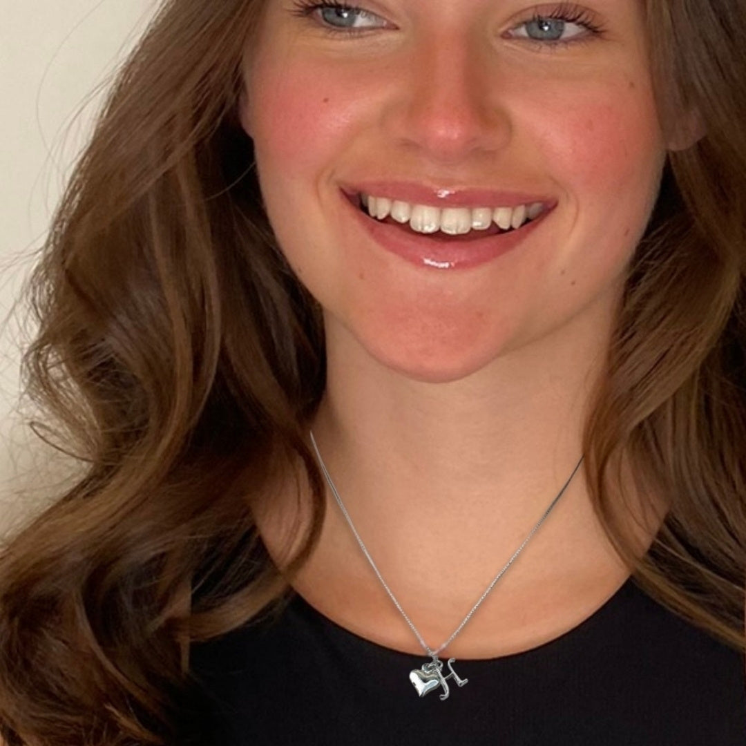 Personalised Initial Puff Heart Charm Necklace