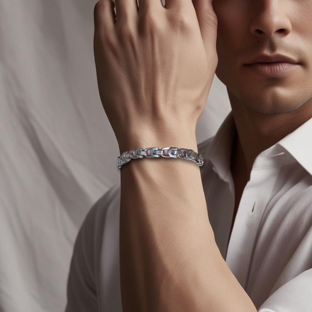 Men's Folded Link Silver Bracelet