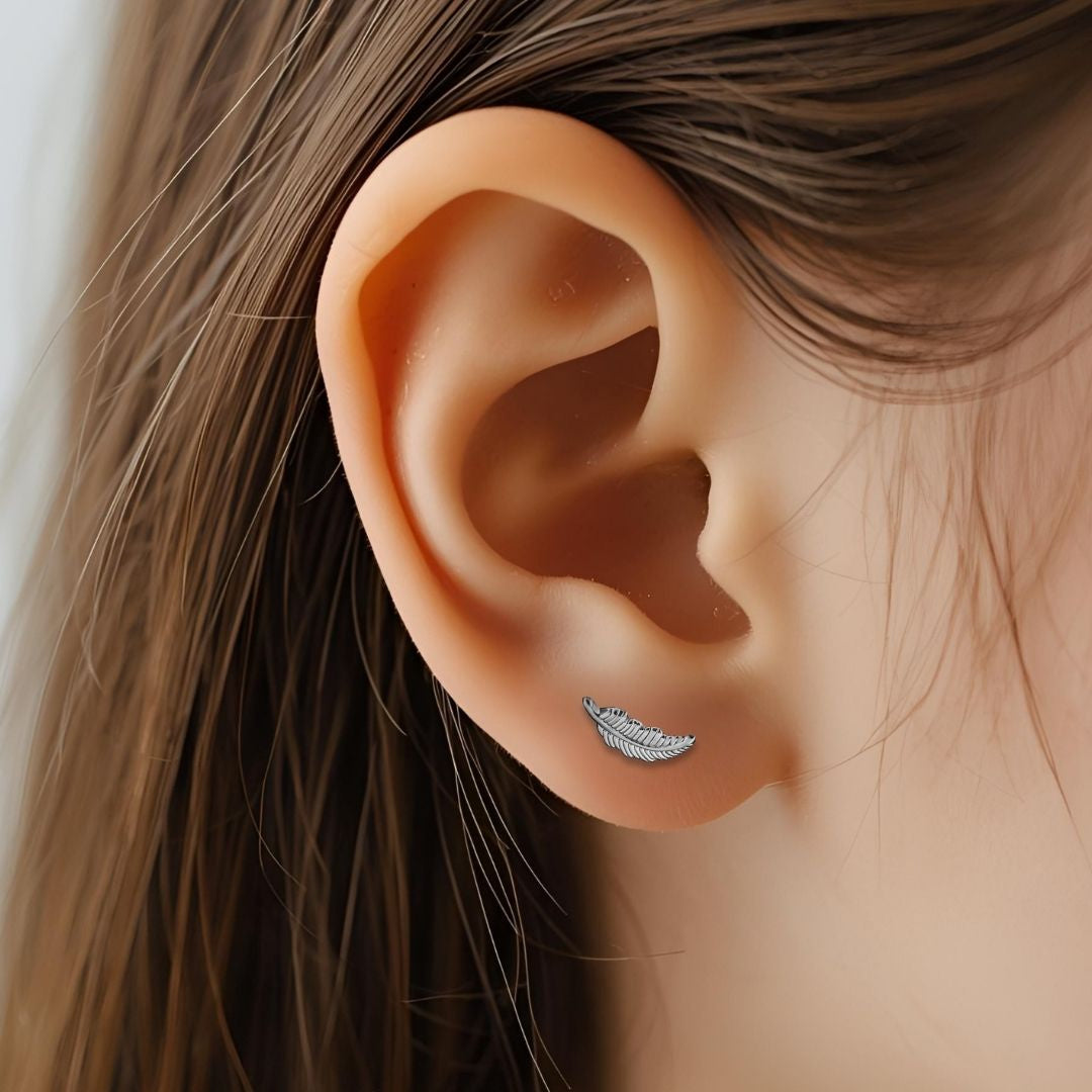 Angel Feather Silver Stud Earrings