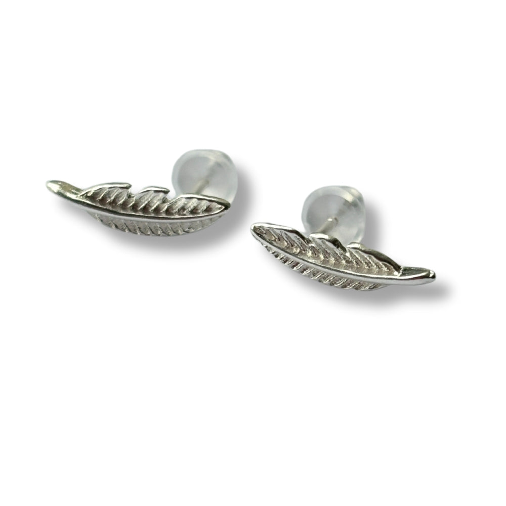 Angel Feather Silver Stud Earrings