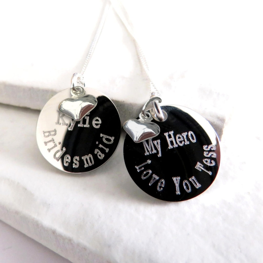 Personalised Mini Puff Heart Engraved Duchess Necklace