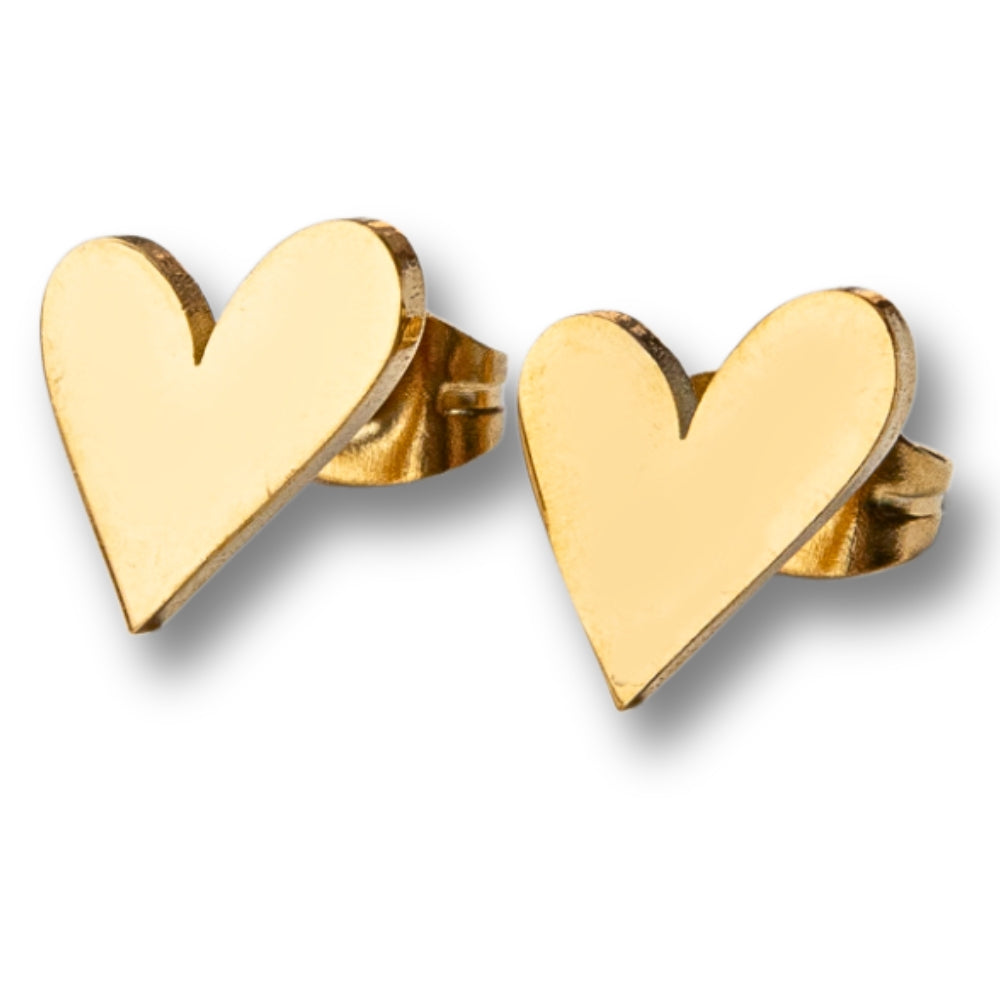 Tilted Heart Gold Stud Earrings