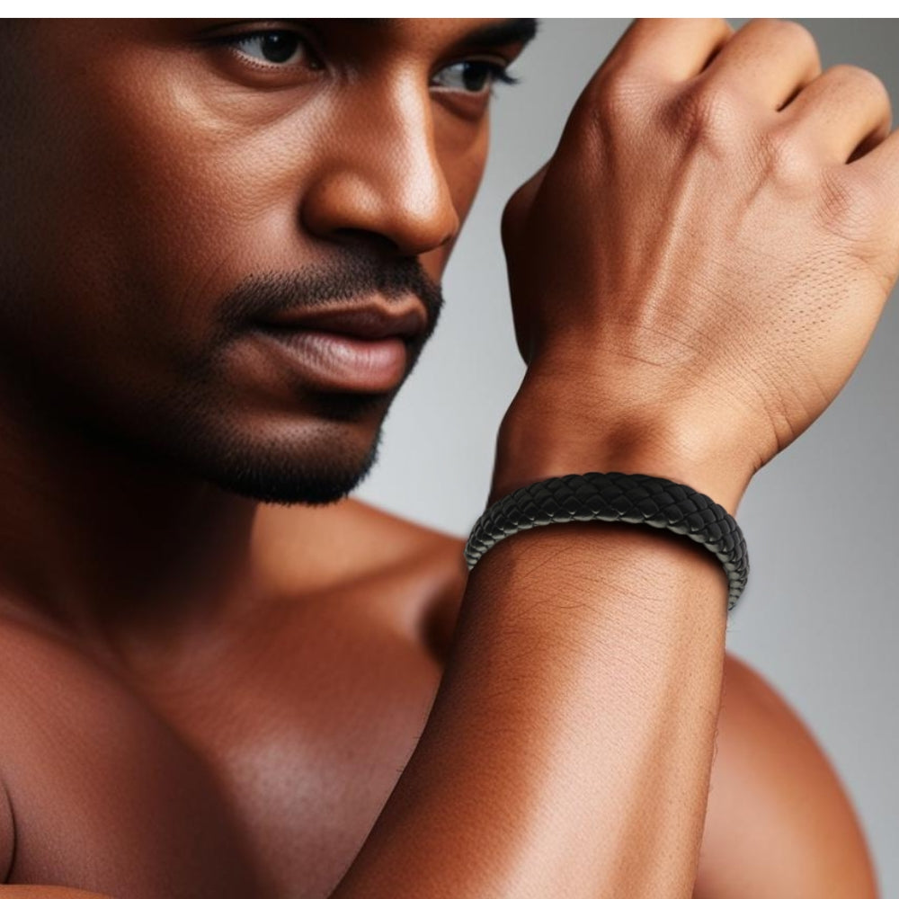 Personalised Men's Luxury Black Leather Bracelet