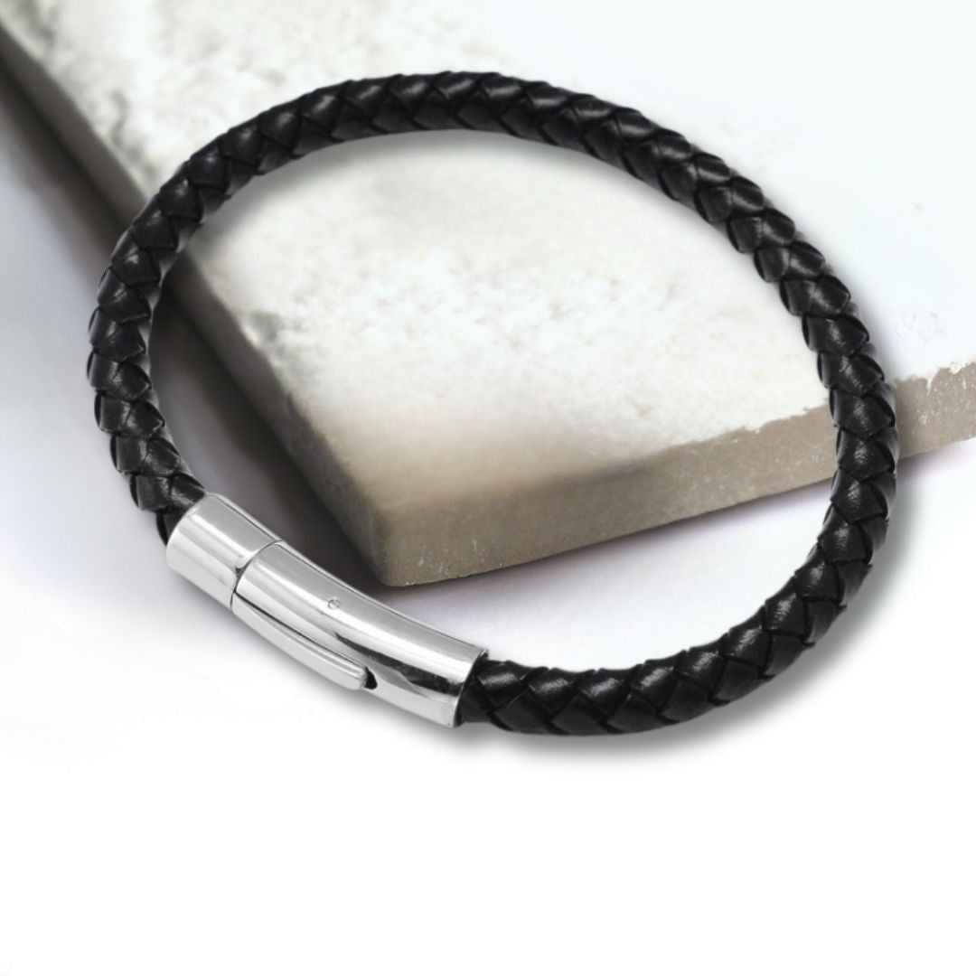 Men's Black Leather Rope Bracelet