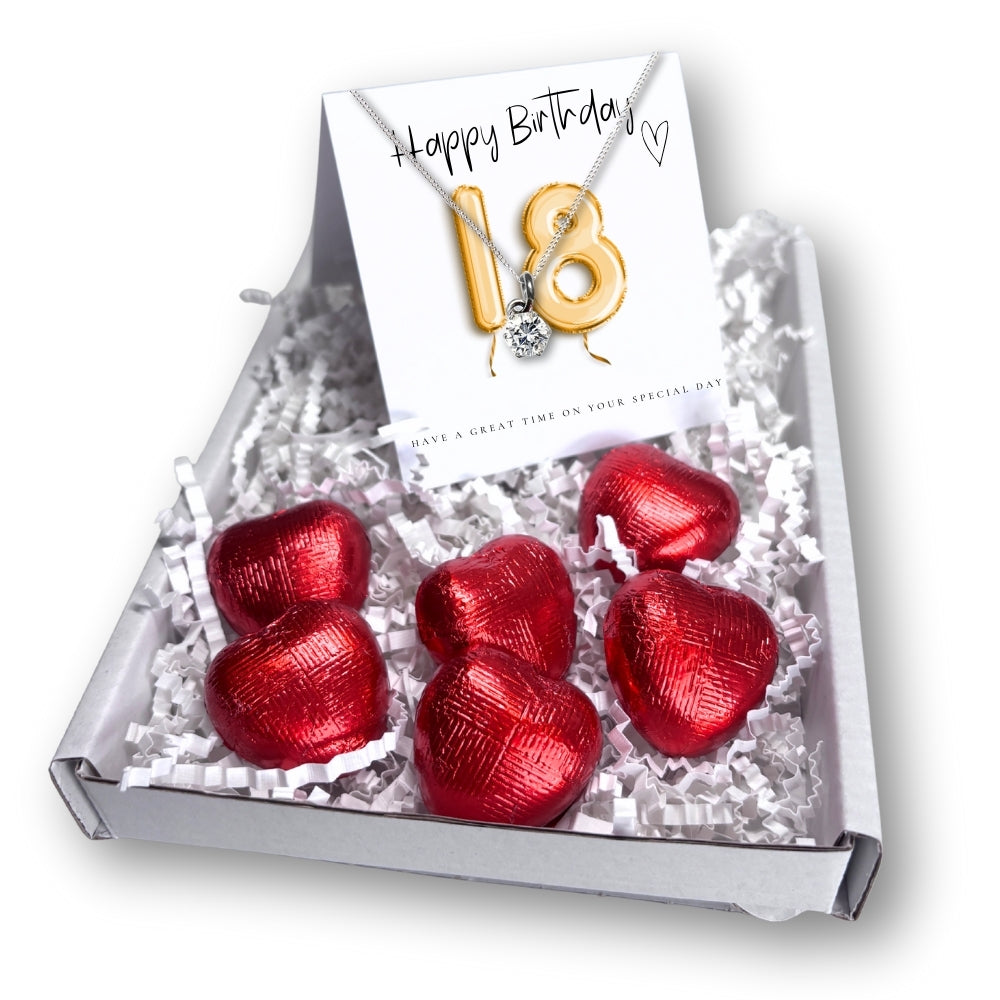 18th Birthday Cubic Zirconia Necklace & Gold Balloons Mini Hamper