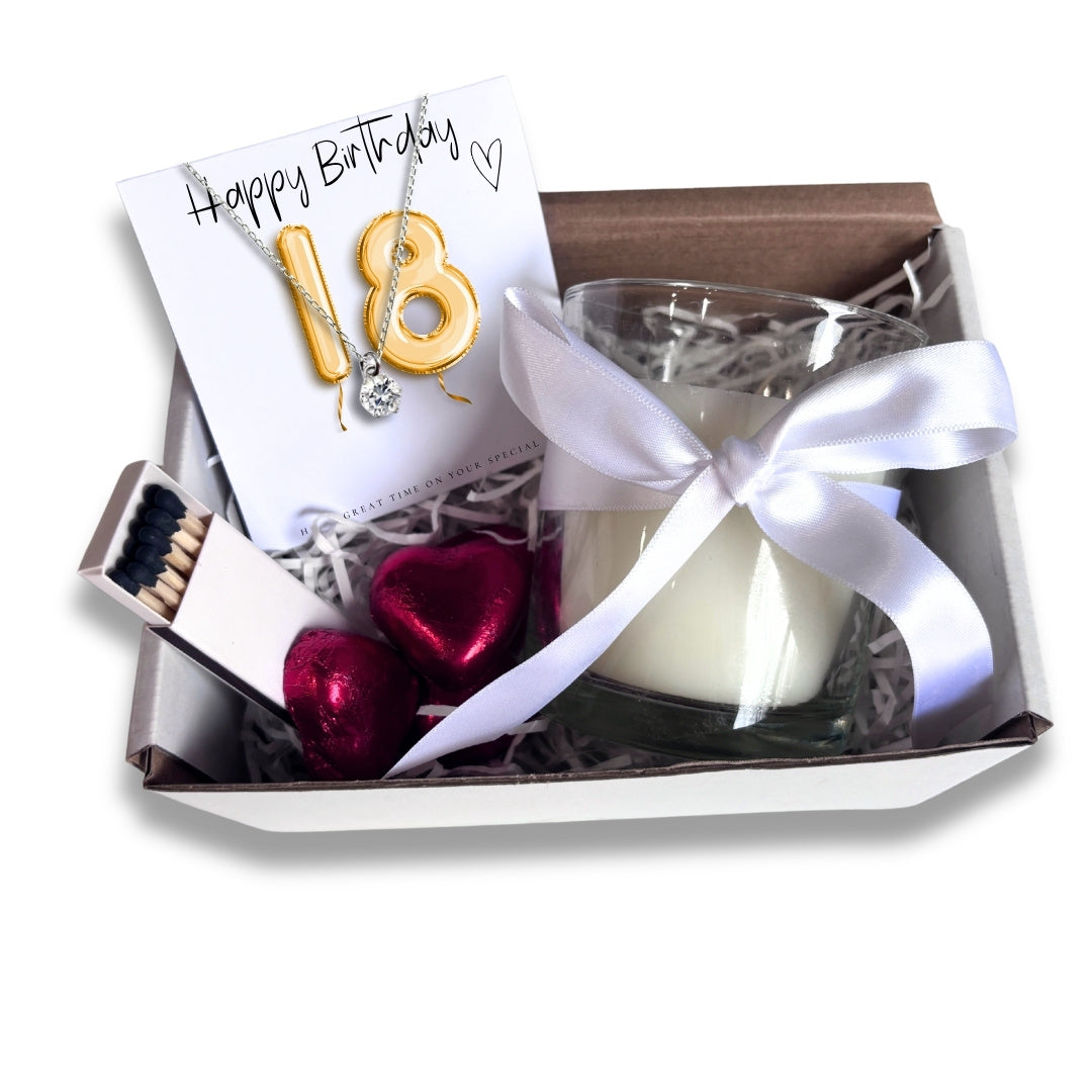 Small 18th Birthday Gold Balloon Hamper | Candle, Necklace, Chocolates