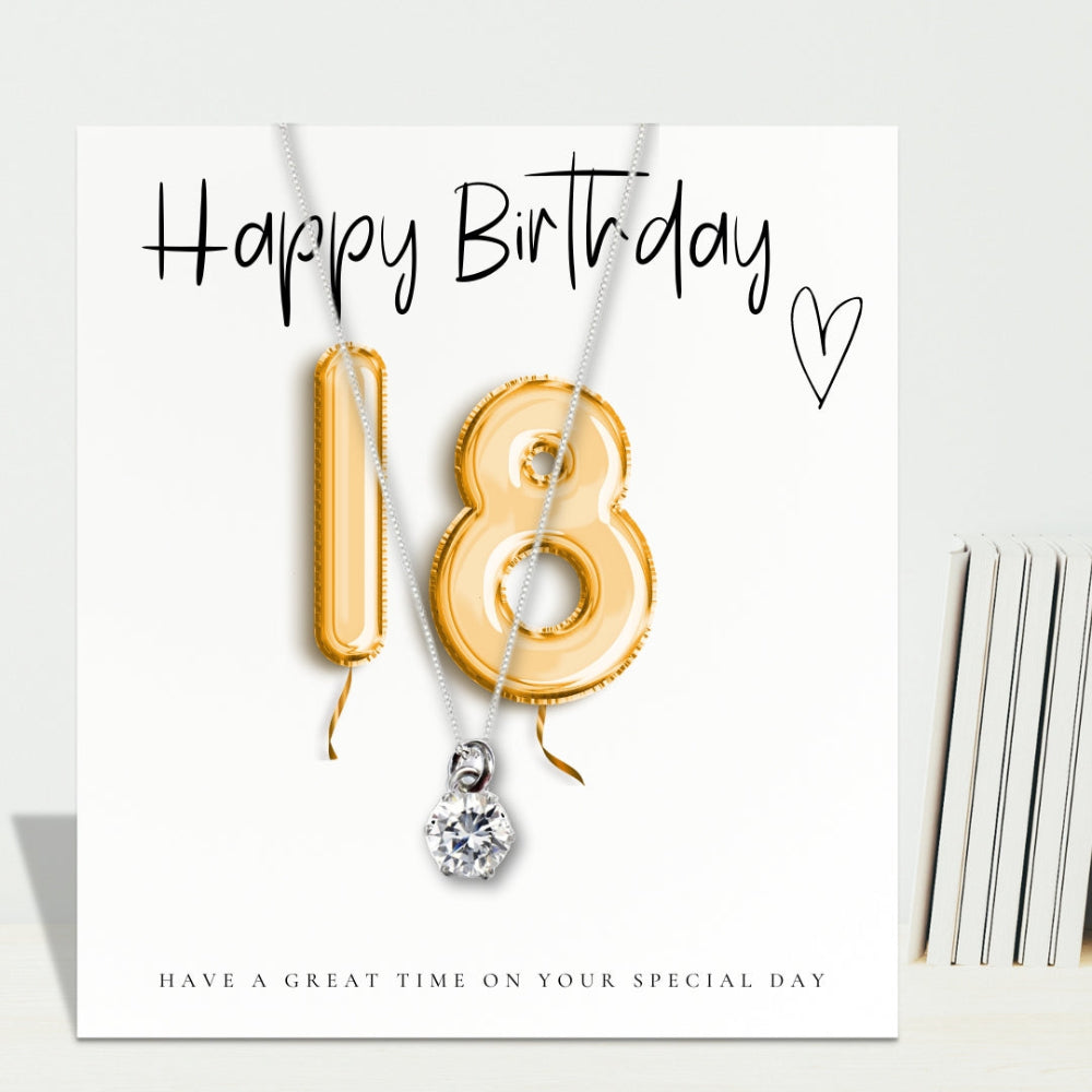 18th Birthday Cubic Zirconia Necklace & Gold Balloons Mini Hamper