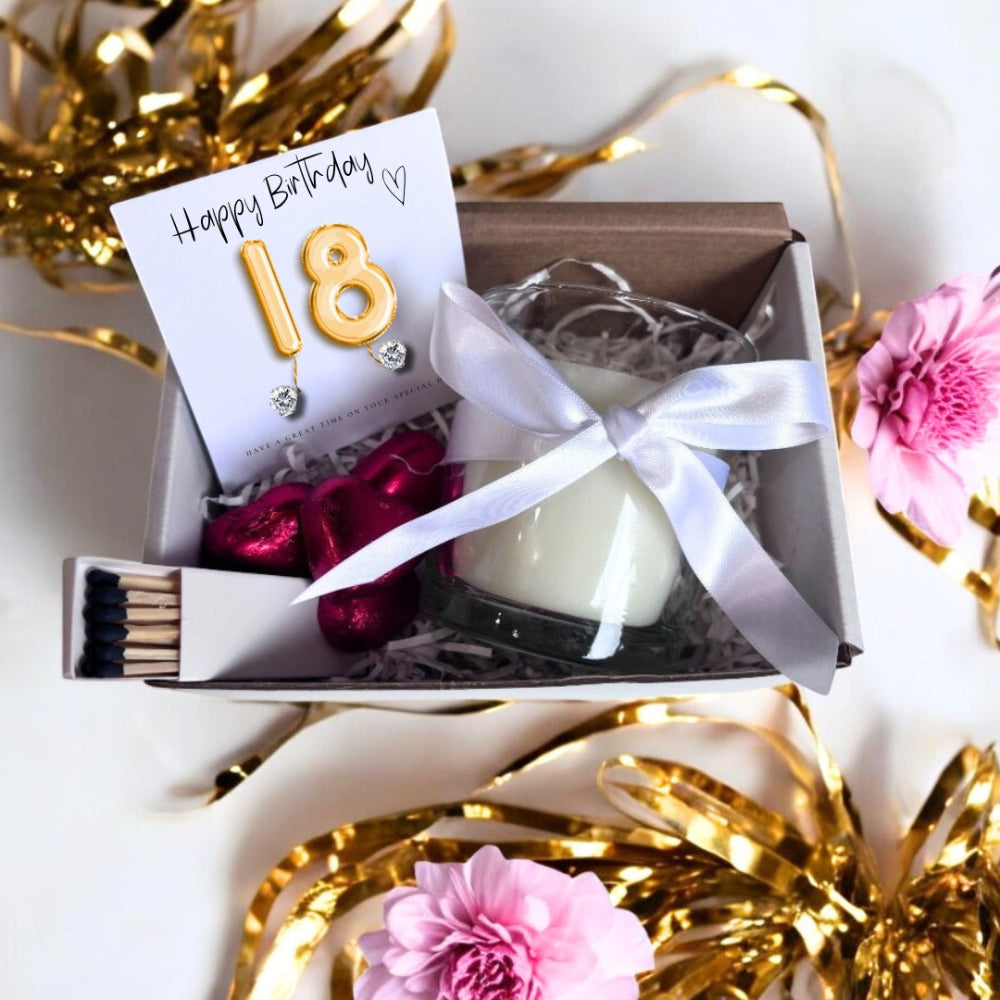 Small 18th Birthday Gold Balloon Hamper | Candle, Earrings, Chocolates