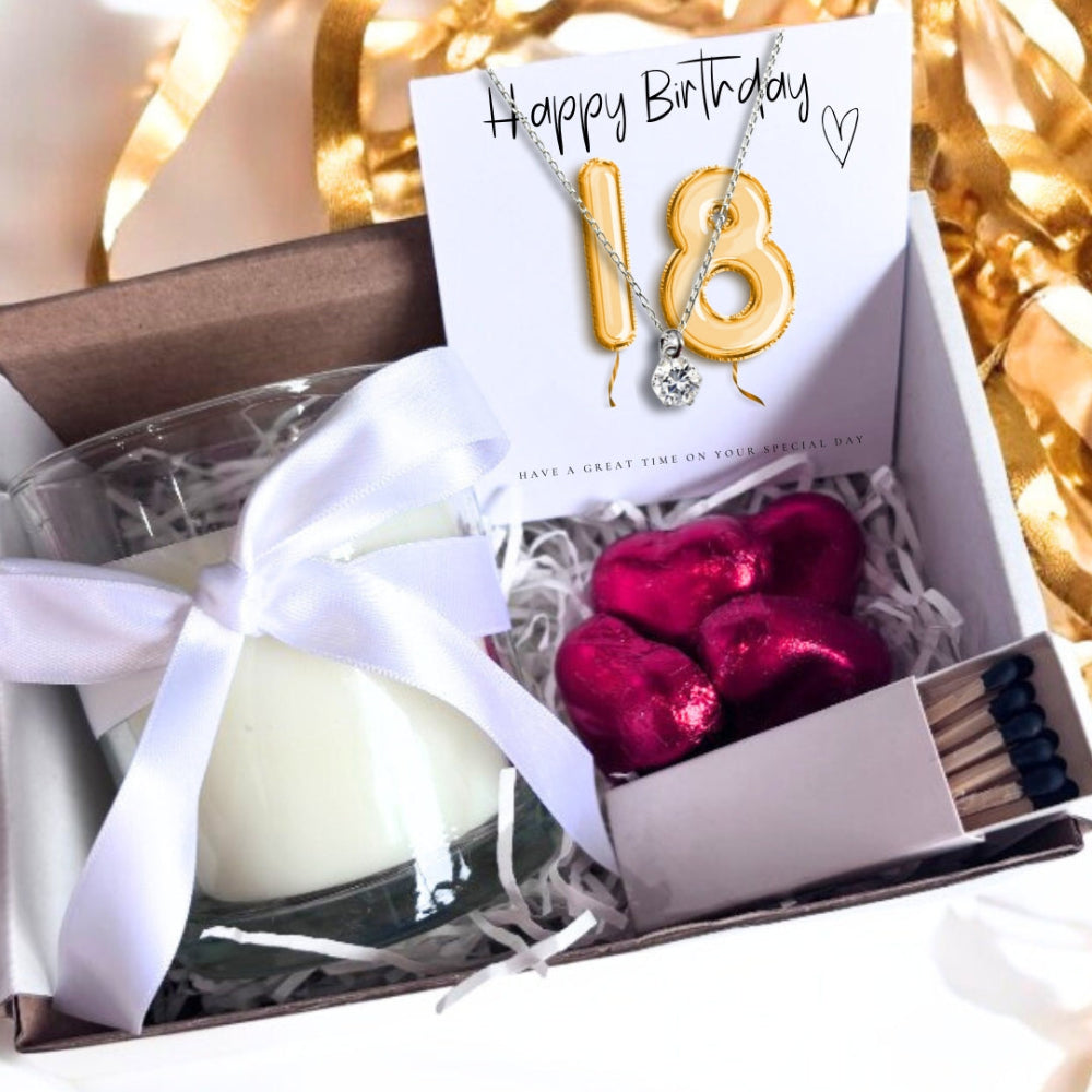 Small 18th Birthday Gold Balloon Hamper | Candle, Necklace, Chocolates