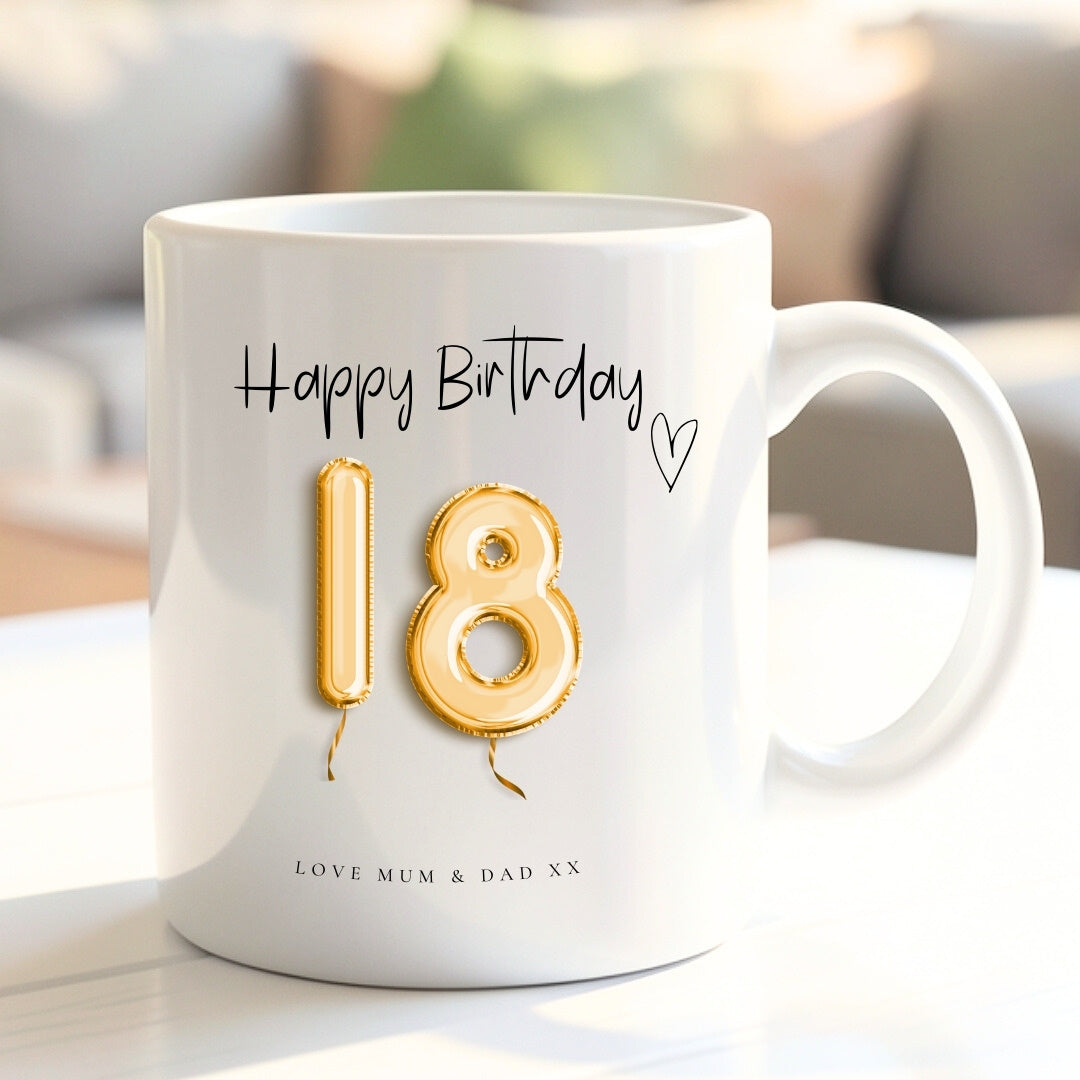 Personalised 18th Birthday Gold Balloons Mug