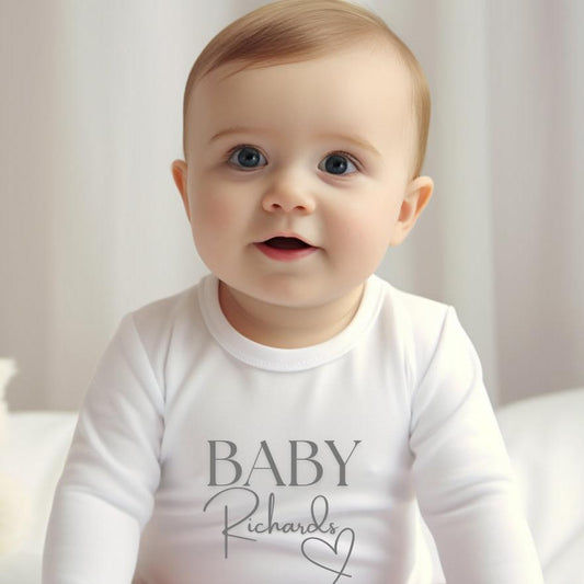 Personalised Surname Heart Baby Grow