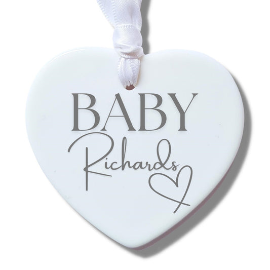 Personalised Baby Surname Heart Ceramic Decoration