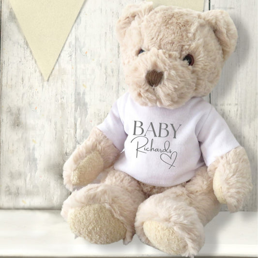 Personalised Luxury Teddy Bear with Surname Heart T-Shirt