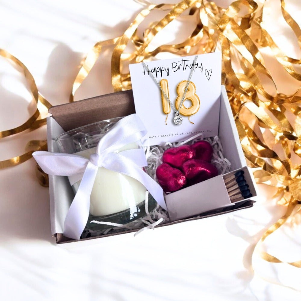 Small 18th Birthday Gold Balloon Hamper | Candle, Necklace, Chocolates