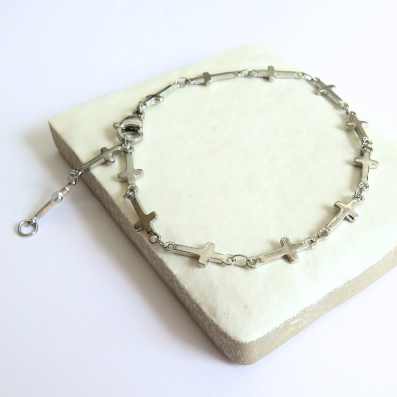 Cross Chain Silver Bracelet