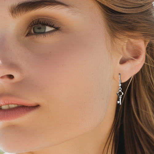 18th Birthday Silver Key Charm Earrings & Gift Card
