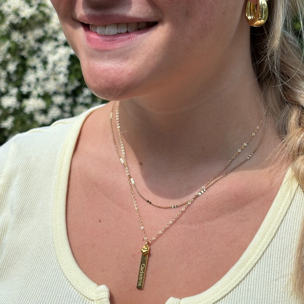 Personalised Gold Thin Bar Necklace &  Mini Heart Charm
