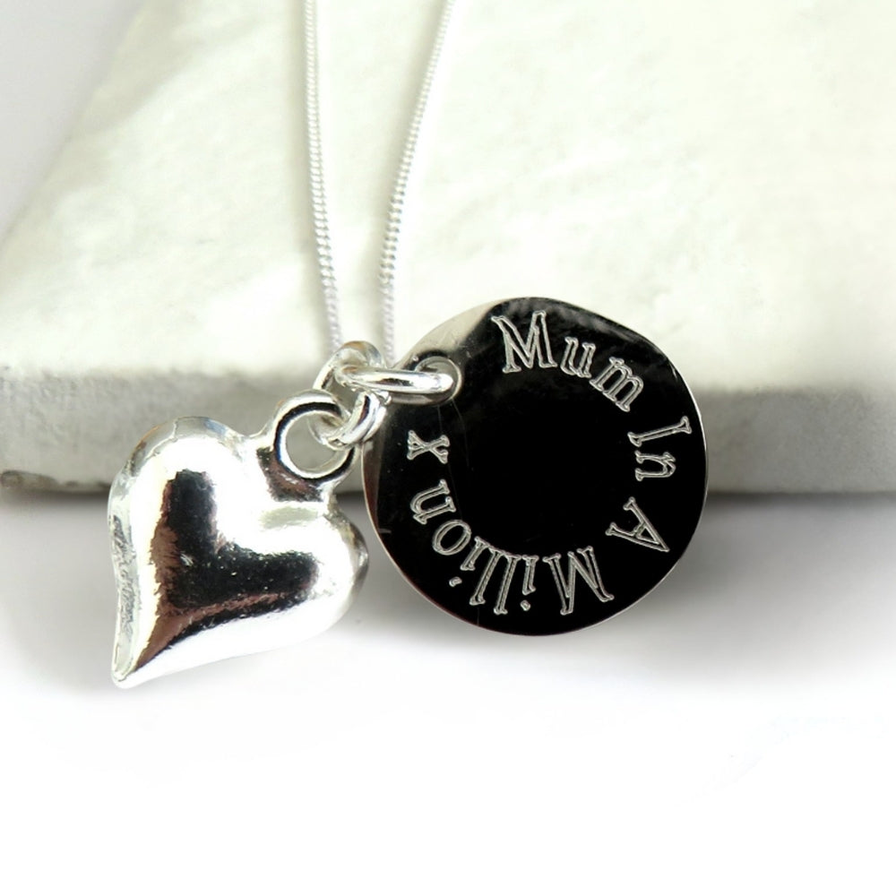 Personalised Edge Silver Heart Charm Necklace