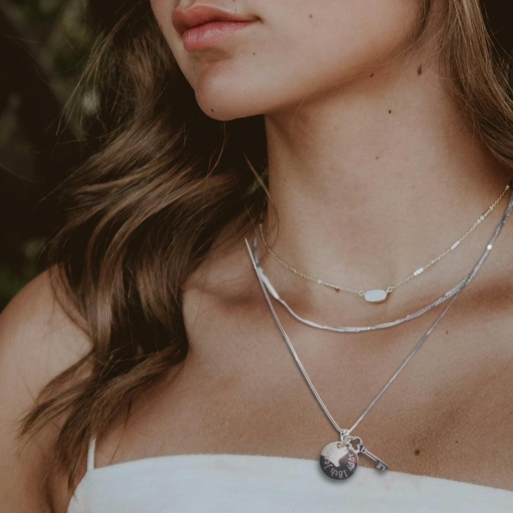 Personalised Edge Silver Key Charm Necklace