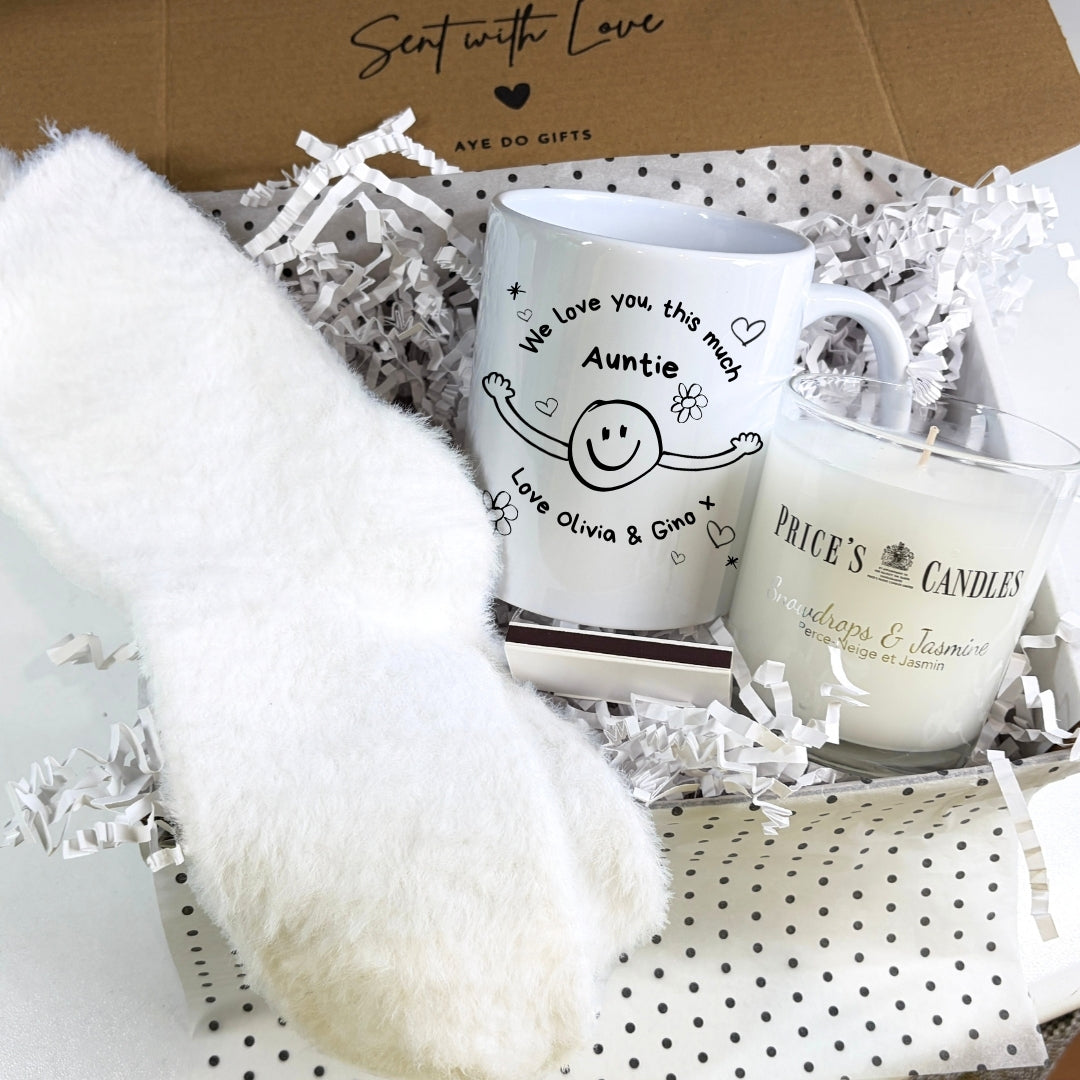 Personalised I Love You This Much Mug, Candle & Socks Gift Hamper | Birthday Gift