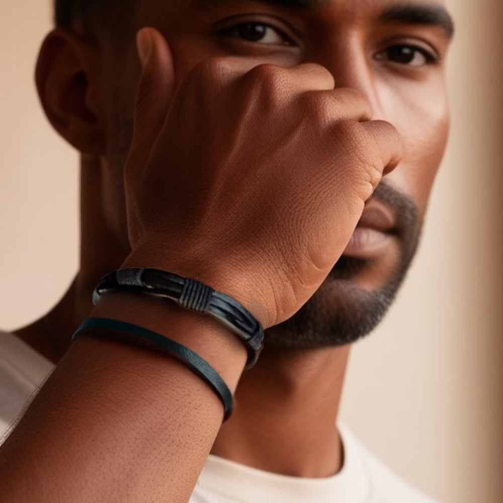 Personalised Men's Black Leather Cord Bracelet