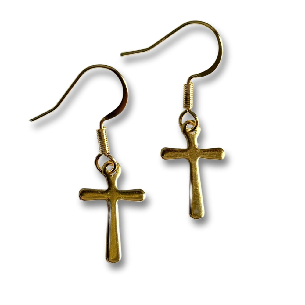 Gold Cross Drop Earrings