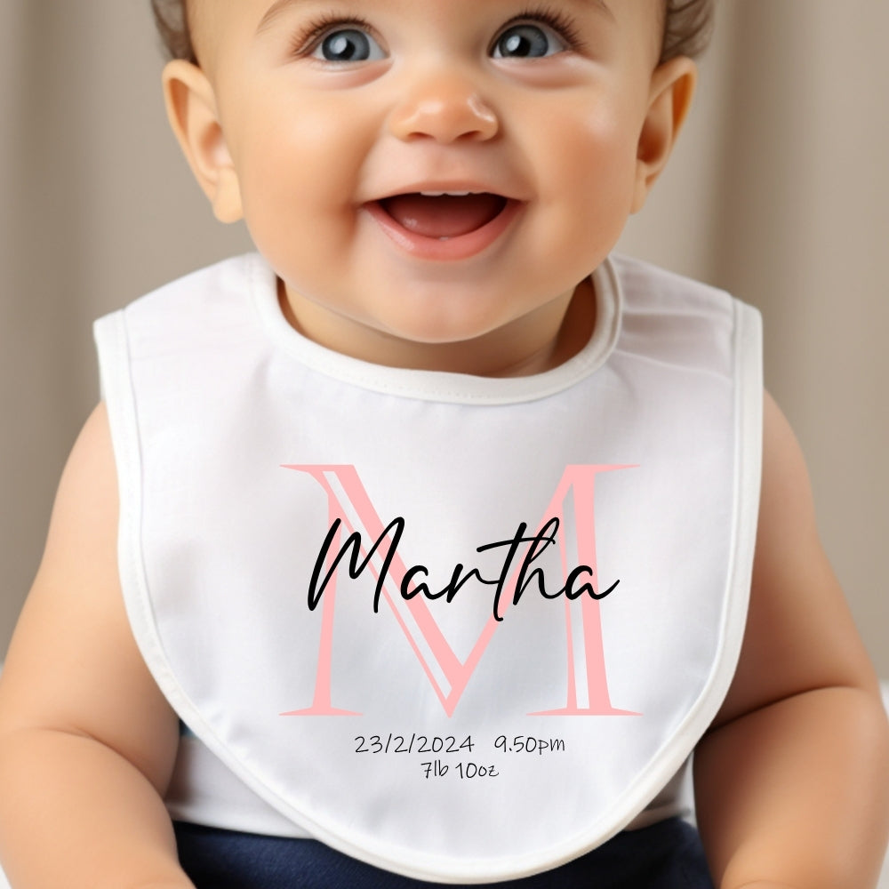 Personalised Pink Initial Name Baby Outfit: Bib, Vest, Baby Grow