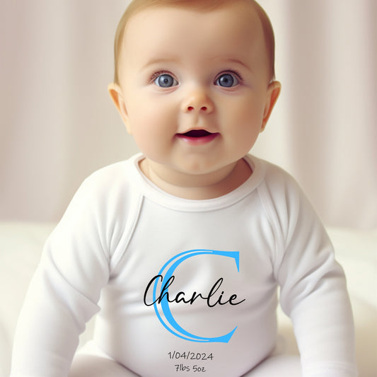 Personalised Blue Initial Baby Grow