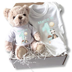Personalised Boys 1st Birthday Panda Gift Hamper - Teddy & Baby Vest