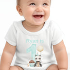 Personalised Blue 1st Birthday Panda Baby Outfit: Bib, Vest, Baby Grow