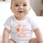 Personalised Pink Initial Teddies Baby Outfit: Bib, Vest, Baby Grow