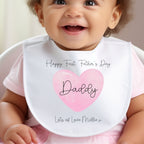 Personalised Pink 1st Fathers Day Baby Outfit: Bib, Vest, Baby Grow