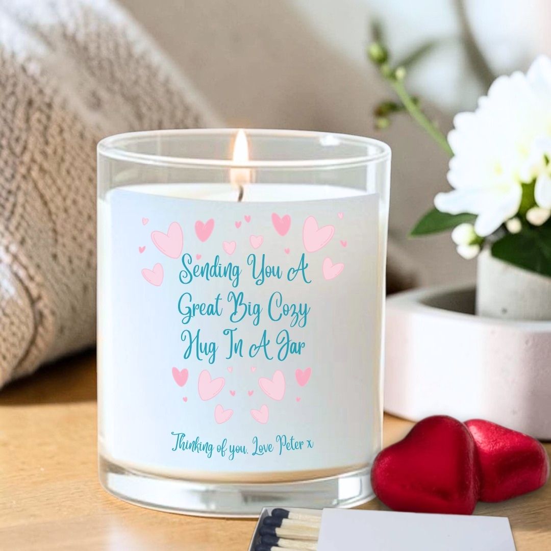 Personalised Sending You A Great Big Cozy Hug In A Jar Candle Gift Set | Family, Friends