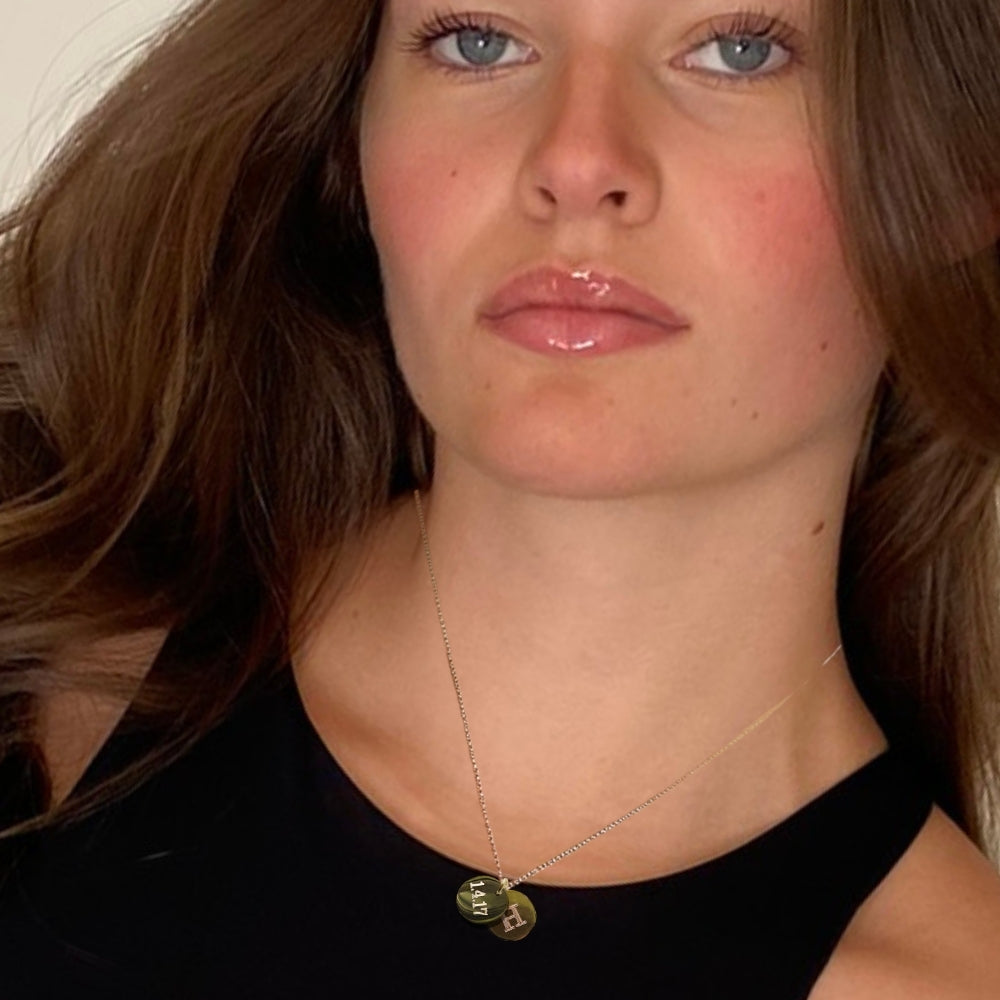 Personalised Gold Double Mini Disc Engraved Necklace
