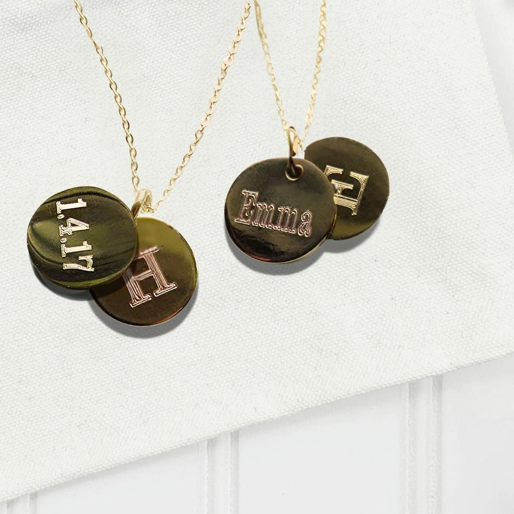 Personalised Gold Double Mini Disc Engraved Necklace