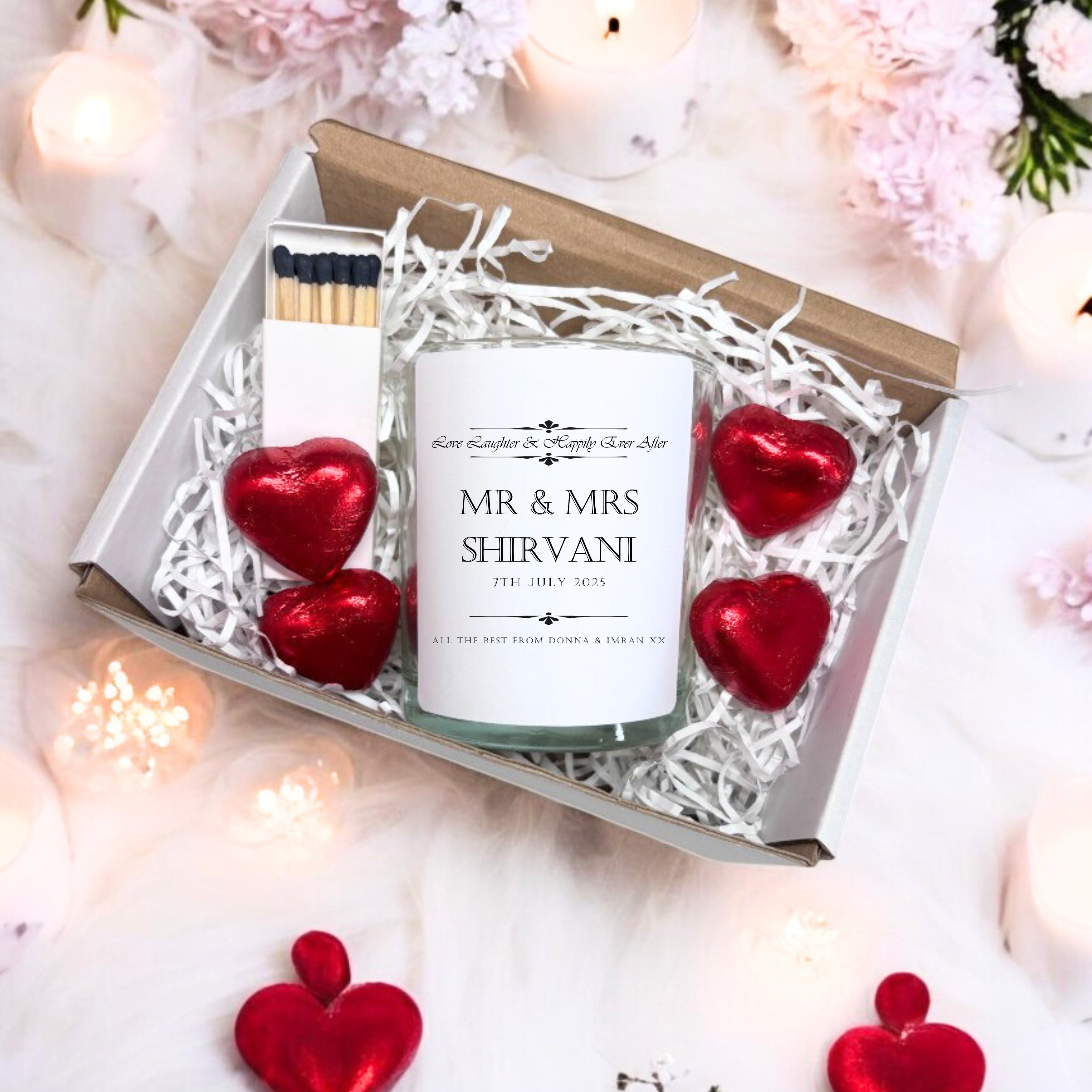 Personalised Love Laughter Wedding Candle Gift Set | Couple Engagement Gifts