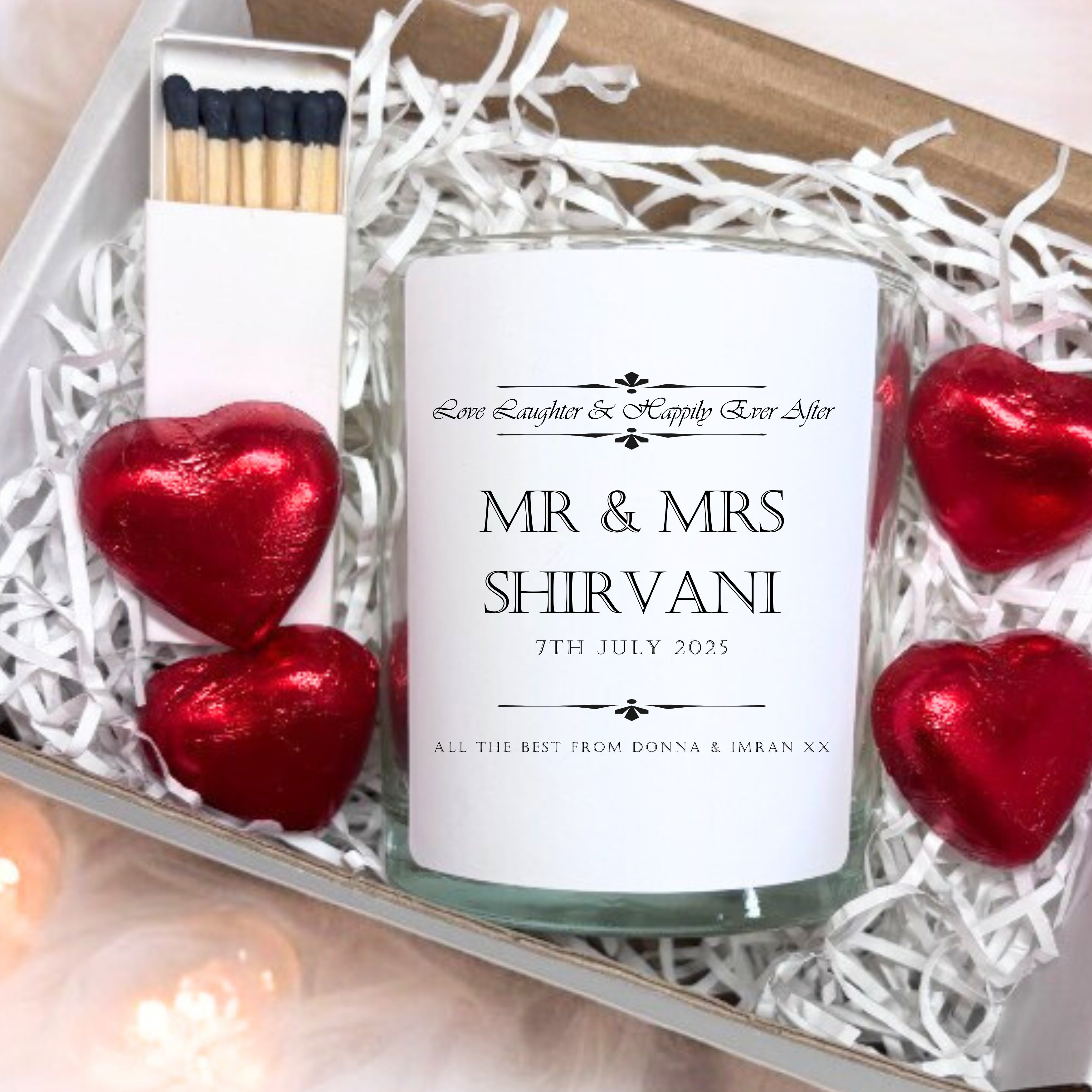 Personalised Love Laughter Wedding Candle Gift Set | Couple Engagement Gifts