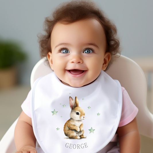 Personalised Boys Bunny Baby Bib