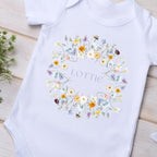 Personalised Baby Girls Spring Flowers Baby Outfit: Bib, Vest, Baby Grow