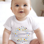 Personalised Baby Girls Spring Flowers Baby Outfit: Bib, Vest, Baby Grow