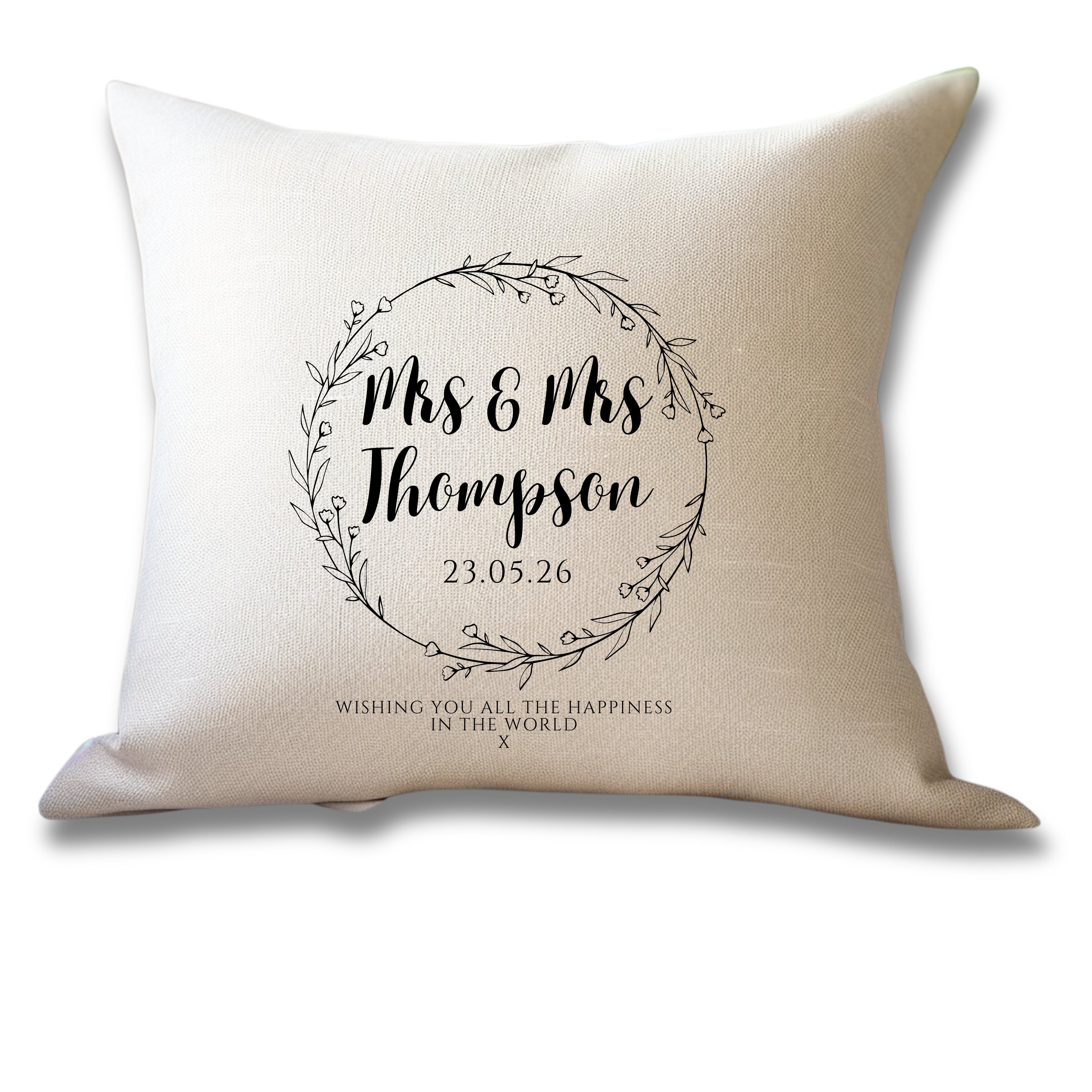 Personalised Wild Flower Wedding Cushion | Couples Engagement Present | Gifts for Mrs and Mrs