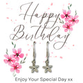Happy Birthday Pink Flowers Gift Card & Dahlia Flower Drop Earrings