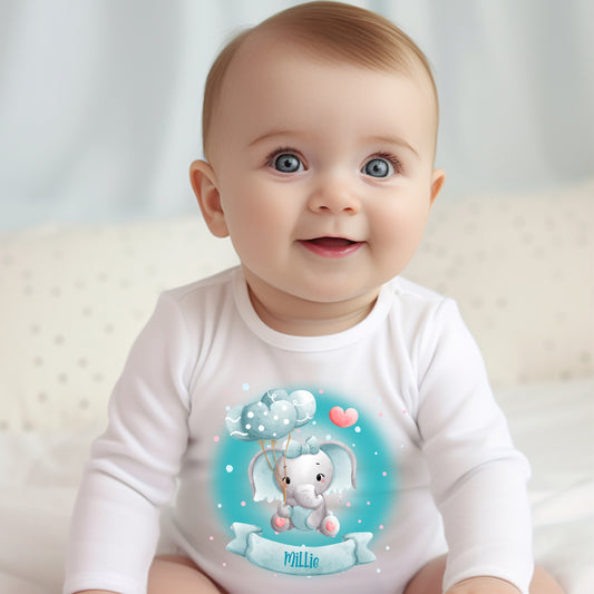 Personalised Elephant Girls Baby Grow