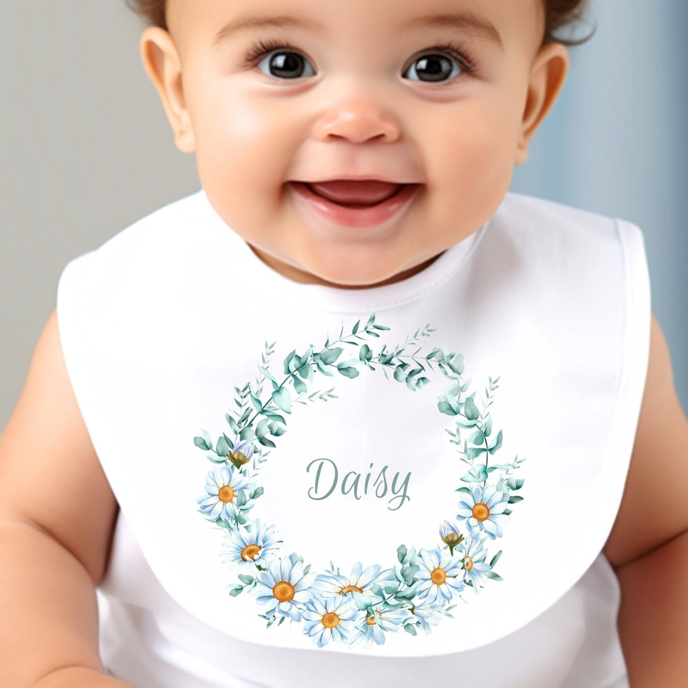 Personalised Daisy Flowers Baby Outfit: Bib, Vest, Grow