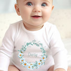 Personalised Daisy Flowers Baby Outfit: Bib, Vest, Baby Grow